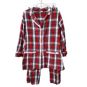 Vintage Victorias Secret Gold Crown Label Pajama Set L Red Plaid Shirt Pants